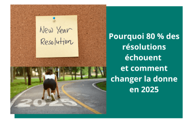 Post-it avec l'inscription 'New Year Resolution' épinglé sur un tableau, et une femme en position de départ sur une piste où est inscrit '2025', symbolisant les résolutions de la nouvelle année